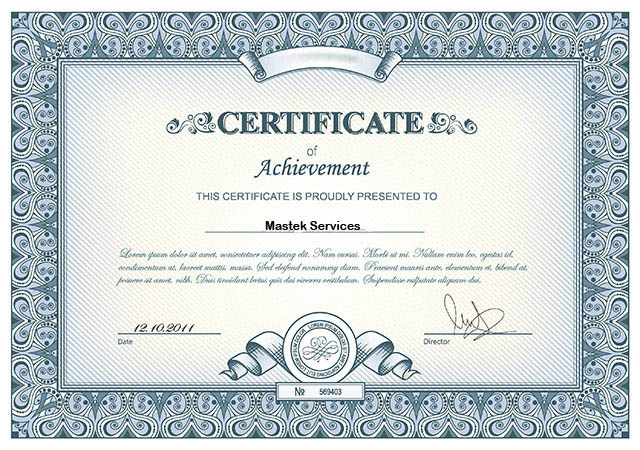 Mastek Services Achievement Certificate
